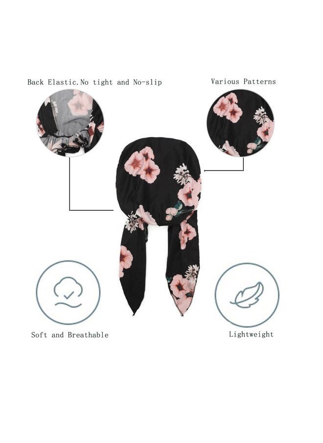 ZLYC Chemo Headwear Pre Tied Head Scarf Headwraps Lightweight Turban Beanie Cap for Women (Floral Black)  - Image 5