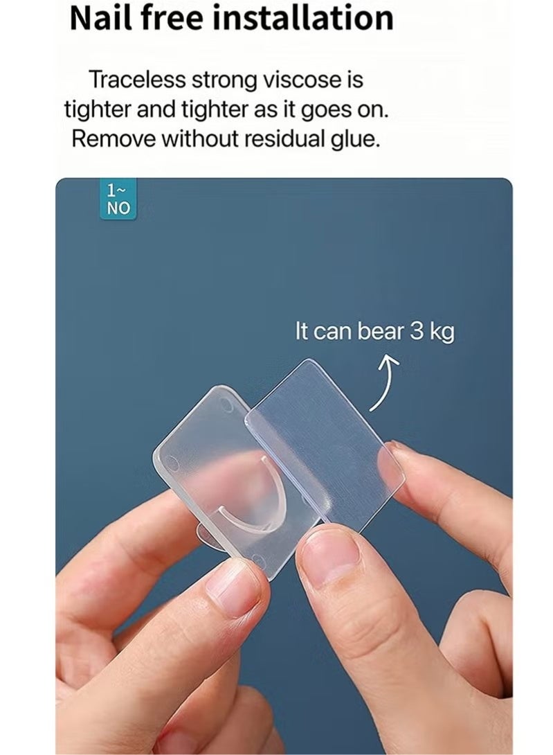 4 Pack No Drill Adhesive Curtain Rod Brackets 7x7cm – Clear Wall Mount Tension Rod Holders for Shower Curtain, Closet, and Storage Rod – Fits Rods Less Than 3.2cm Diameter – No Damage Wall Rod Support Mounts - Image 3