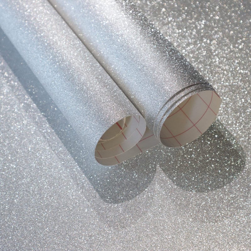 Kitico Glitter Silver Wallpaper Silver Contact Paper Creative Covering Peel and Stick Wallpaper Removable Self Adhesive Paper DIY Vinyl Roll 17.7"x78.7" - Image 1