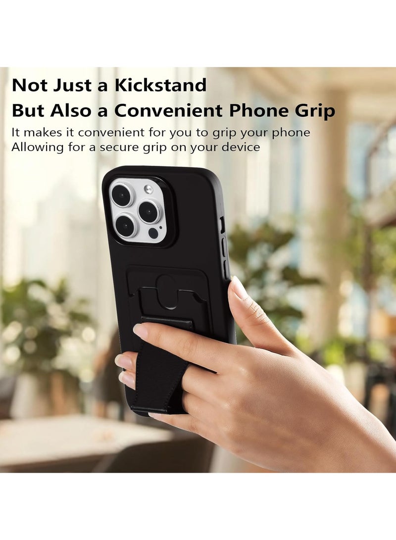 DUSALA Leather Card Holder Case Compatible with iPhone 16 Plus 6.7 inch, Shockproof Leather Back Card Storage Plus Phone Stand (Black) - Image 5