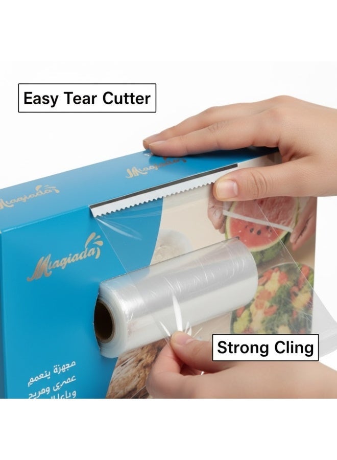 لوكاداه لفة غلاف بلاستيكي لاصق لتخزين الطعام - غلاف طعام شفاف للمطبخ مع علبة تقطيع، يحافظ على الطعام طازجًا، مثالي للفواكه والخضراوات واللحوم وبقايا الطعام - Image 4