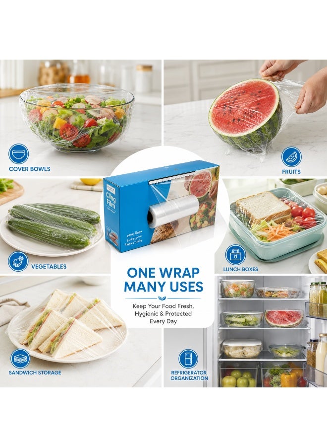Lukadah Cling Film Plastic Wrap Roll with Built-in Cutter | Food Safe Transparent Kitchen Wrap | Strong Cling, Airtight Freshness Seal for Fruits, Vegetables, Meat, Bowls & Leftovers | Easy Cut Food Storage Wrap - Image 3