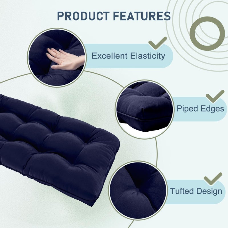 downluxe Outdoor Bench Cushion for Patio Furniture, Water Resistant Tufted Overstuffed Porch Swing Cushions, Thick Outdoor Loveseat Cushions, 44" X 19" X 5", Navy, Set of 1 - Image 5