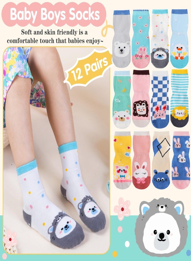 Sandsuced Baby Girls Toddlers Grips Socks Kids Non Skid Anti Slip Fun Cotton Gift Infant Crew Socks 12 Pairs Stocking Stuffers(Animal Series, 1-3 T) - Image 5