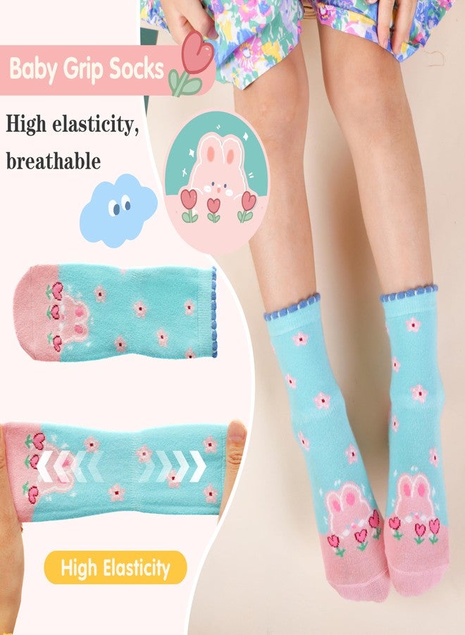 Sandsuced Baby Girls Toddlers Grips Socks Kids Non Skid Anti Slip Fun Cotton Gift Infant Crew Socks 12 Pairs Stocking Stuffers(Animal Series, 1-3 T) - Image 4