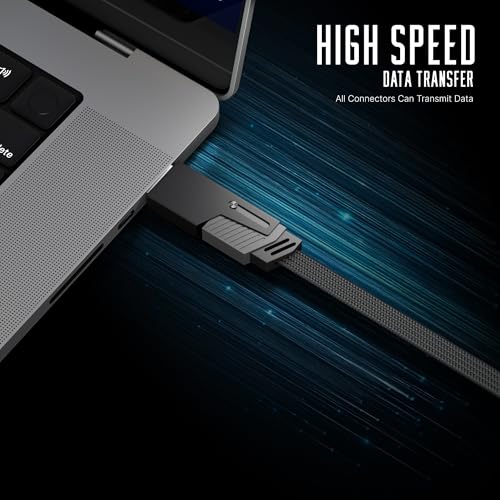 Basesailor 120W 4 in 1 Multi Function Braided Fast Charging Cable with Lightning to USB-C,Type C-C,Ligthning to USB,Military Grade Durability,Compatible for iPhone,Samsung,Oneplus Series & More (Grey) - Image 2