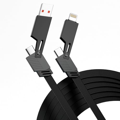 Basesailor 120W 4 in 1 Multi Function Braided Fast Charging Cable with Lightning to USB-C,Type C-C,Ligthning to USB,Military Grade Durability,Compatible for iPhone,Samsung,Oneplus Series & More (Grey) - Image 1