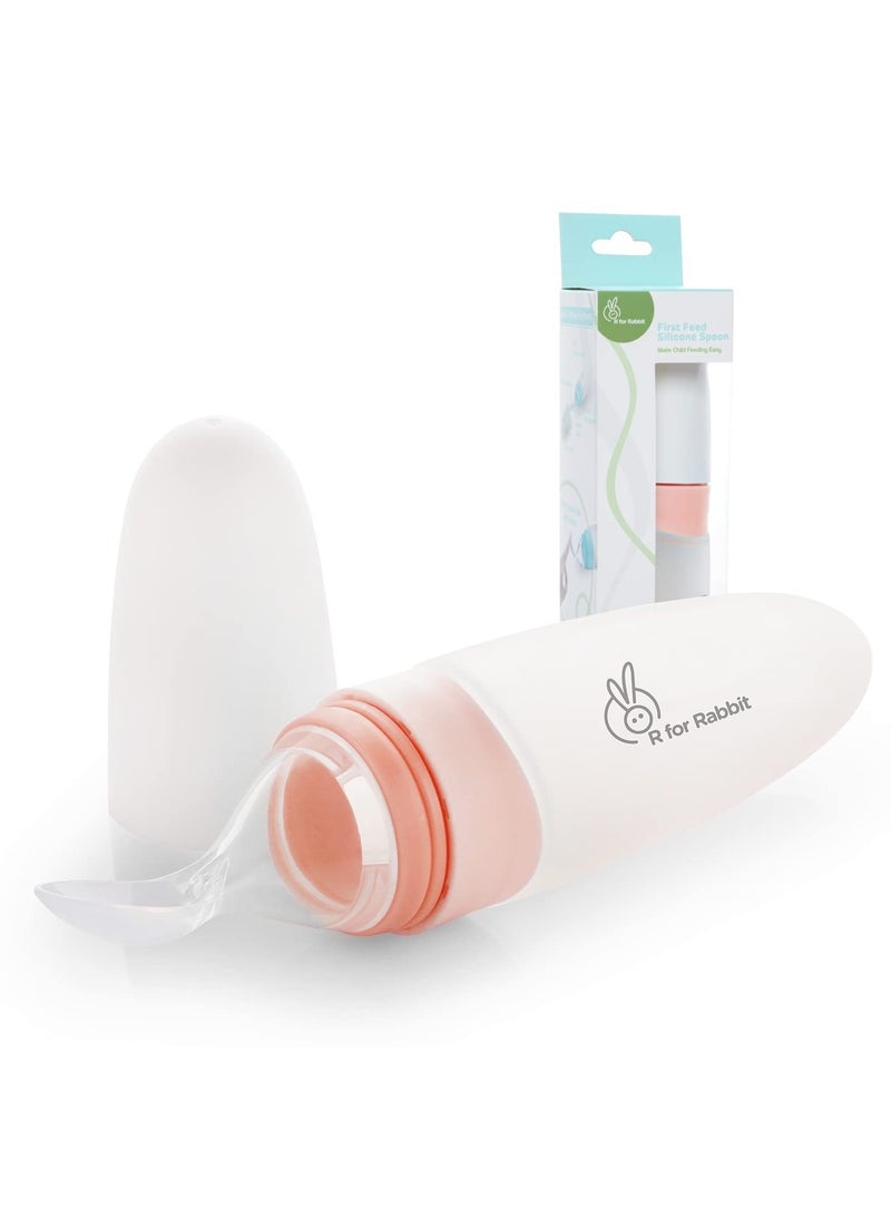 R for Rabbit first feed food feeder with 90ml capacity for 4m plus baby premium soft silicone food grade bpa free for cereals infant kids pink - Image 1