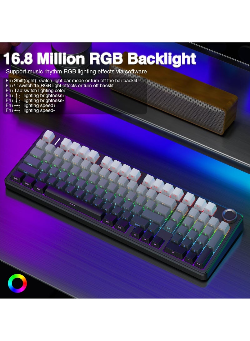 AULA F99 Pro Wireless Mechanical Keyboard with Knob,Tri-Mode BT5.0/USB-C/2.4GHz Hot Swappable Keyboard,Pre-lubed Switches,RGB Backlit PBT Keycaps Computer Gaming Keyboards - Image 4