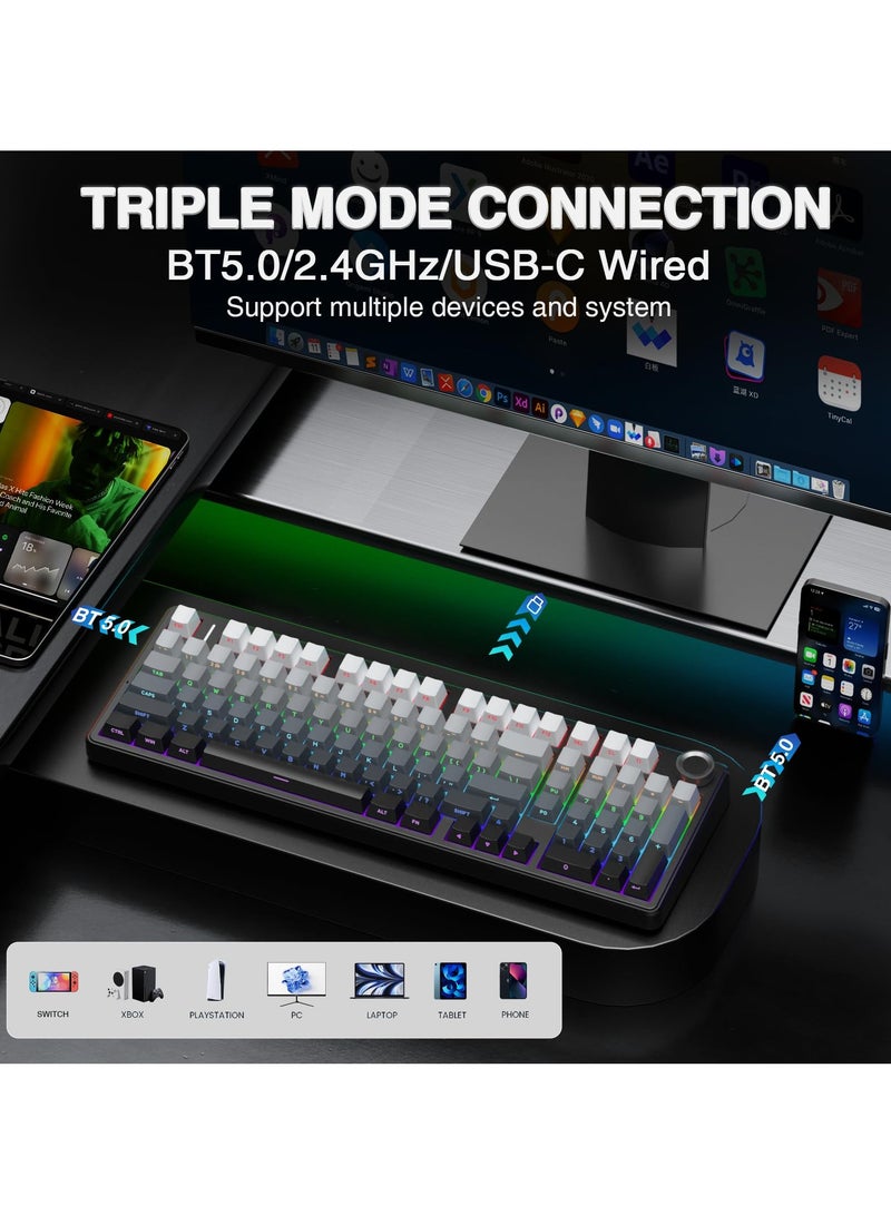 AULA F99 Pro Wireless Mechanical Keyboard with Knob,Tri-Mode BT5.0/USB-C/2.4GHz Hot Swappable Keyboard,Pre-lubed Switches,RGB Backlit PBT Keycaps Computer Gaming Keyboards - Image 3
