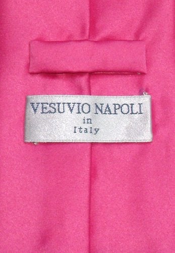Vesuvio Napoli Solid HOT PINK FUCHSIA NeckTie & Handkerchief Men's Neck Tie Set - Image 2