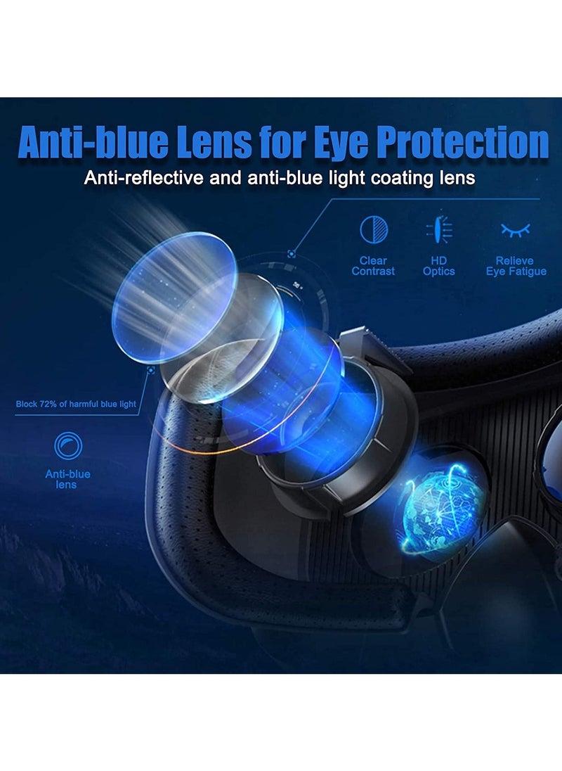 نظارات الواقع الافتراضي 3D HD قابلة للتعديل مع وحدة تحكم، حماية للعين بتقنية بلو راي، سماعة واقع افتراضي متوافقة مع هواتف iOS و Android بحجم 5~7 إنش، مثالية للألعاب والأفلام، تصميم خفيف الوزن - Image 3