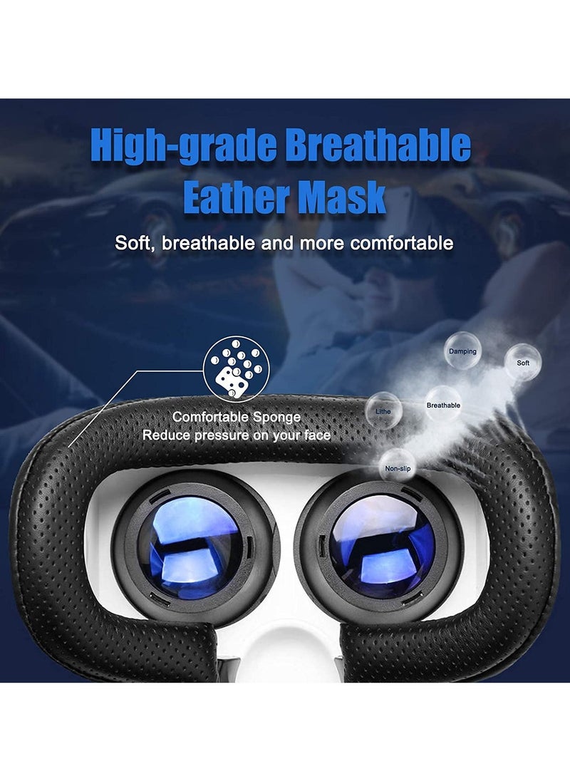 نظارات الواقع الافتراضي 3D HD قابلة للتعديل مع وحدة تحكم، حماية للعين بتقنية بلو راي، سماعة واقع افتراضي متوافقة مع هواتف iOS و Android بحجم 5~7 إنش، مثالية للألعاب والأفلام، تصميم خفيف الوزن - Image 2