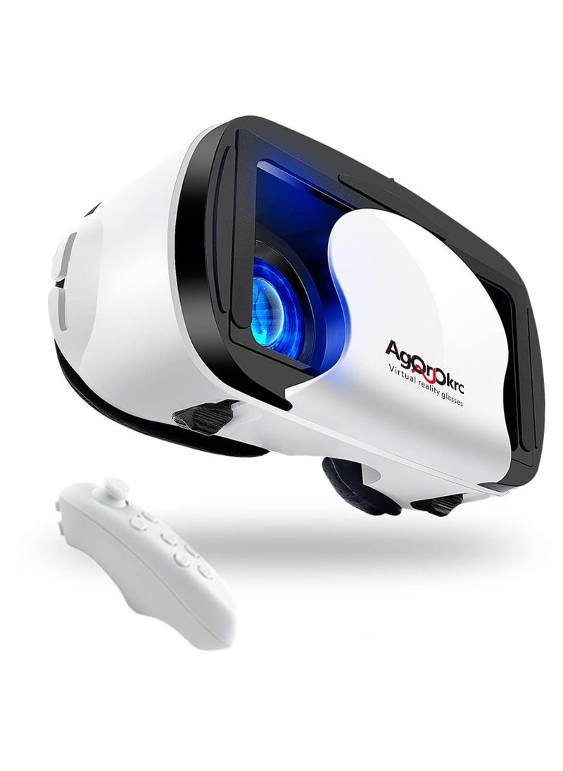 نظارات الواقع الافتراضي 3D HD قابلة للتعديل مع وحدة تحكم، حماية للعين بتقنية بلو راي، سماعة واقع افتراضي متوافقة مع هواتف iOS و Android بحجم 5~7 إنش، مثالية للألعاب والأفلام، تصميم خفيف الوزن - Image 1