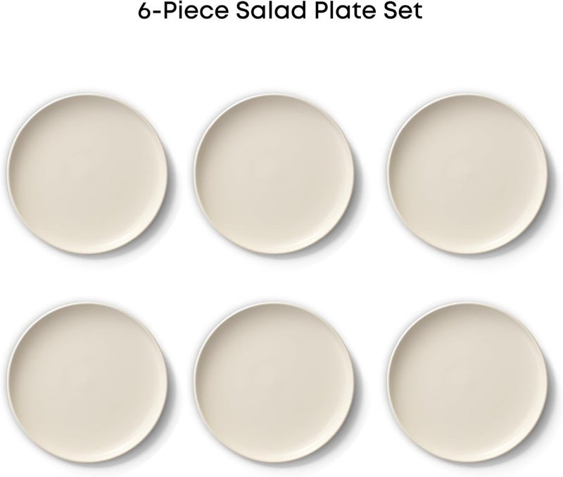 JoyJolt Mesa Stoneware Salad Plates, 8" Round Lunch Plates, Dishwasher and Microwave Safe Plate Set of 6, Modern Rustic Dinnerware, Appetizer Dessert Dinner Sides Kitchen Dishes - Matte White (Linen) - Image 3