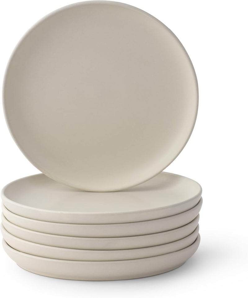 JoyJolt Mesa Stoneware Salad Plates, 8" Round Lunch Plates, Dishwasher and Microwave Safe Plate Set of 6, Modern Rustic Dinnerware, Appetizer Dessert Dinner Sides Kitchen Dishes - Matte White (Linen) - Image 1
