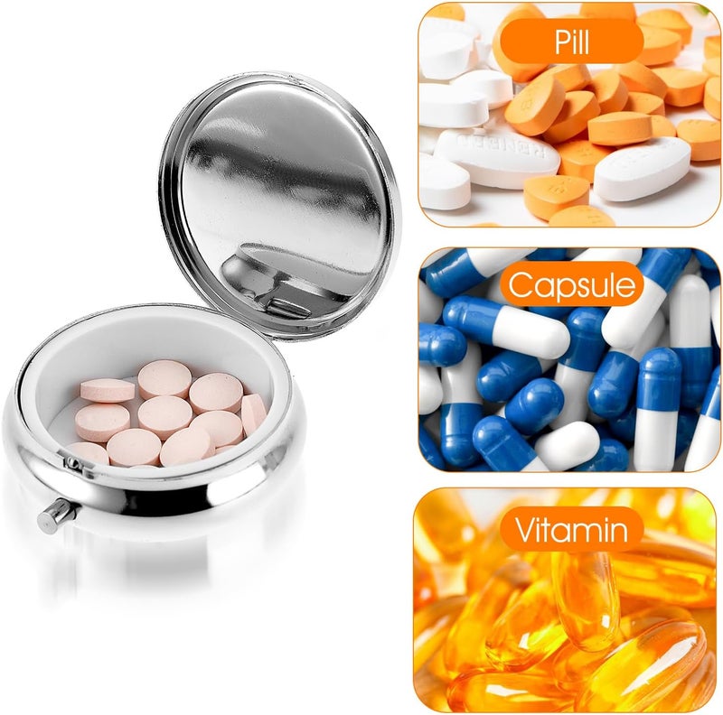 ولهيف علبة حبوب اللطيفة والصغيرة للحقيبة والجيب، منظم أدوية، علبة حبوب للسفر، مقاومة للماء، حاوية حبوب معدنية للفيتامينات وزيت السمك والمكملات الغذائية (فراشة فضية) - Image 3