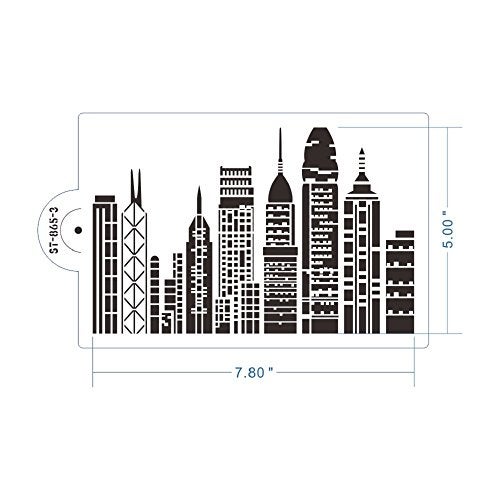 AK ART KITCHENWARE ART Kitchenware 1pcs 7.8"x 5" Skyscrapers Plastic Stencil Template for Cake Decorating Supplies Cake Border Decoration Mold Bakery Tools Semitransparent Dessert Tools ST-865-3 - Image 3