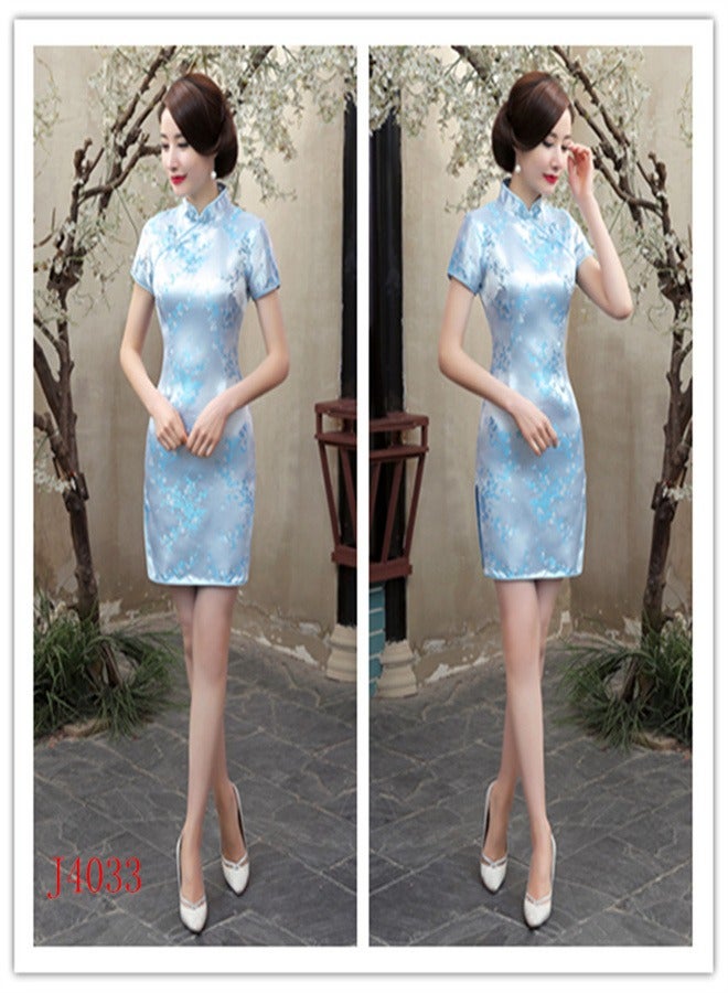 Loquat A Plum Blossom Short Sleeved Dress Sky Blue  - Image 2