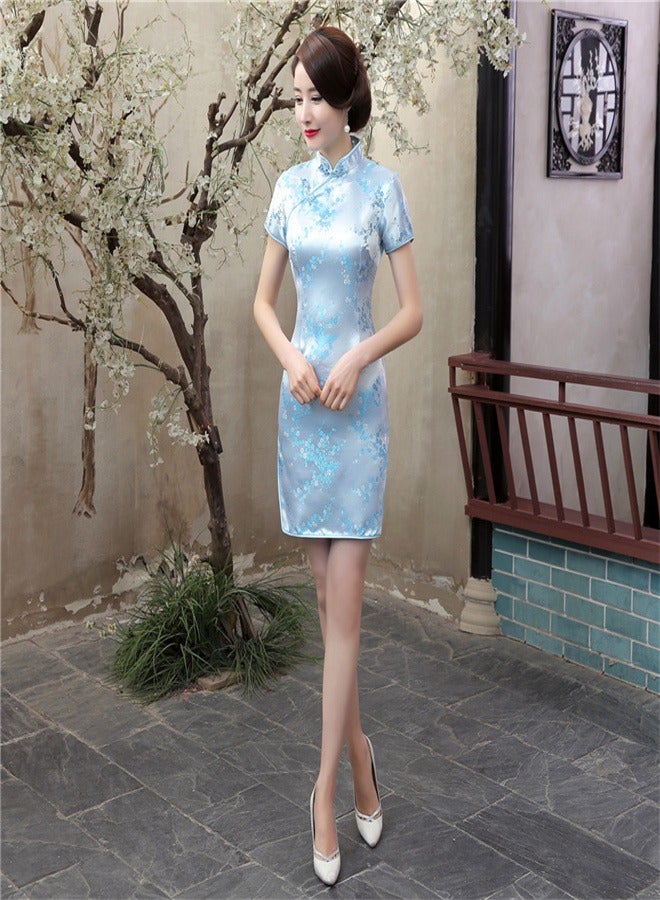 Loquat A Plum Blossom Short Sleeved Dress Sky Blue  - Image 3