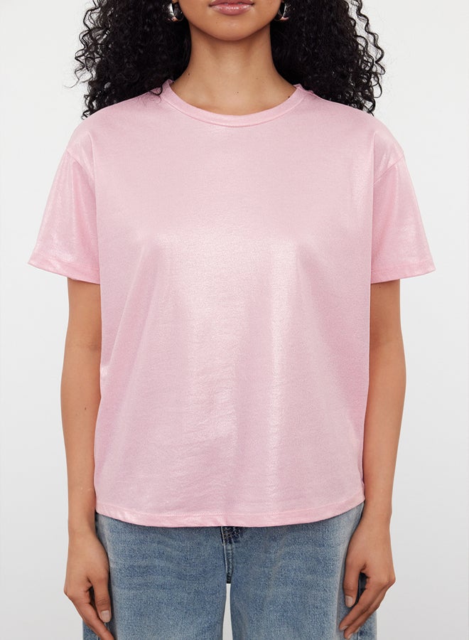 trendyol Pink Foil Printed Regular/Normal Fit Knitted Blouse - Image 3