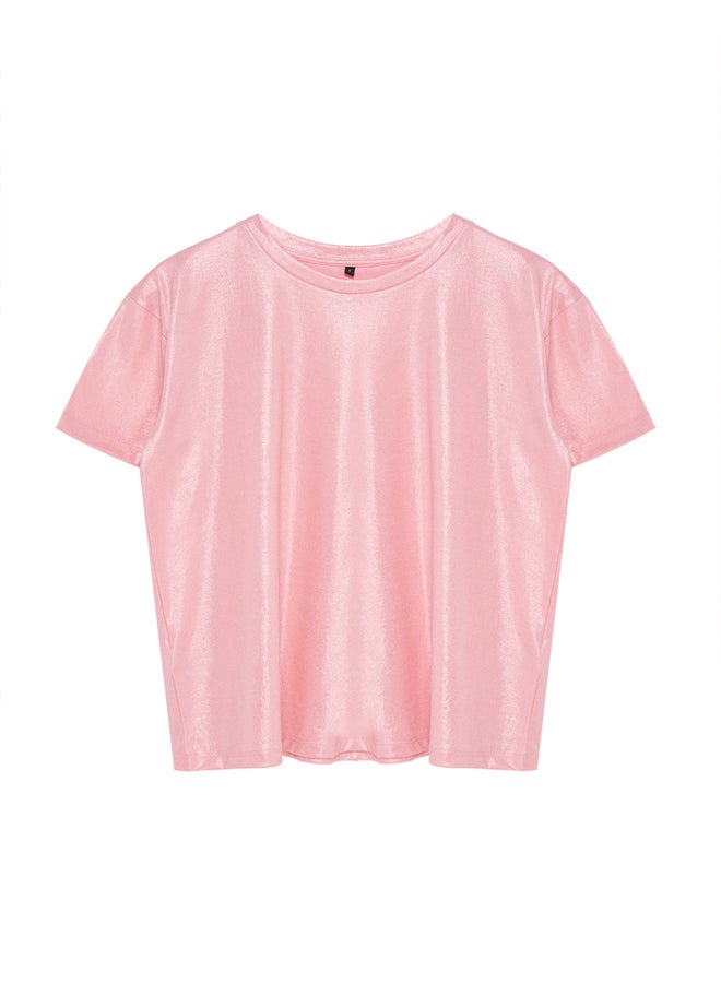 trendyol Pink Foil Printed Regular/Normal Fit Knitted Blouse - Image 5