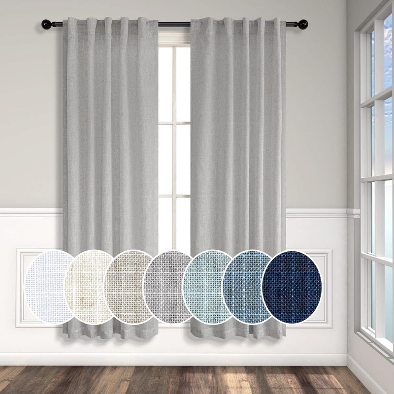 Pitalk Light Grey Curtains 38 Inch Wide for Windows 2 Panel Back Tab Rod Pocket Light Filtering Semi Sheer Gray Linen Curtain for Bedroom Kitchen Door Living Room Modern Decor 38 Inch Width by 63 Inch Length - Image 1