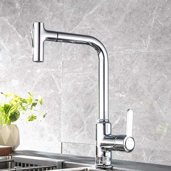 VALAJOGI Stainless Steel Kitchen Faucet with 1080 Folding Neck Tap Deck Mounted Hot Cold Water Mixers Swivel Spout Dual Flow Modes 360 Rotatable PullOut Spray Waterfall Faucet - Image 1