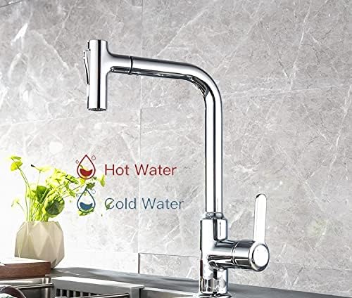 VALAJOGI Stainless Steel Kitchen Faucet with 1080 Folding Neck Tap Deck Mounted Hot Cold Water Mixers Swivel Spout Dual Flow Modes 360 Rotatable PullOut Spray Waterfall Faucet - Image 3