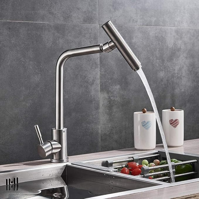 VALAJOGI Stainless Steel Kitchen Faucet with 1080 Folding Neck Tap Deck Mounted Hot Cold Water Mixers Swivel Spout Dual Flow Modes 360 Rotatable PullOut Spray Waterfall Faucet - Image 4