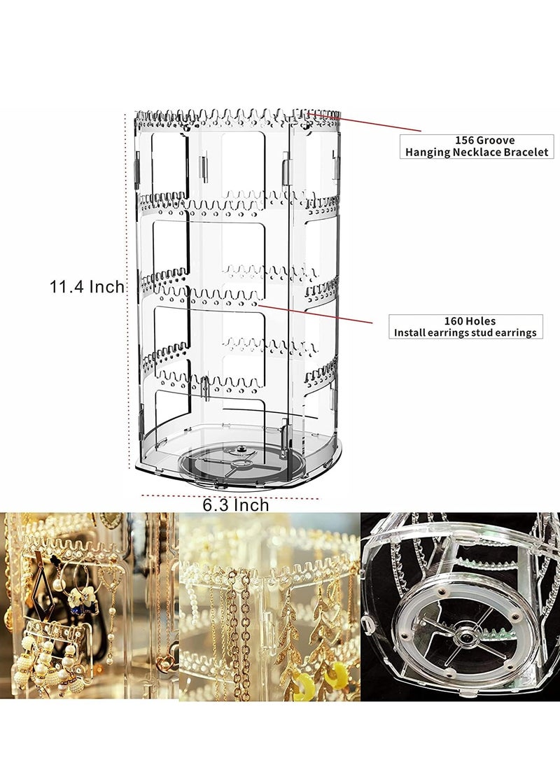 La Home LaHome Clear Rotating Earring Necklace Organizer and 5 Layer Rotatable Jewelry Accessory Storage Tray with Lid for Rings Bracelets Necklace  - Image 4