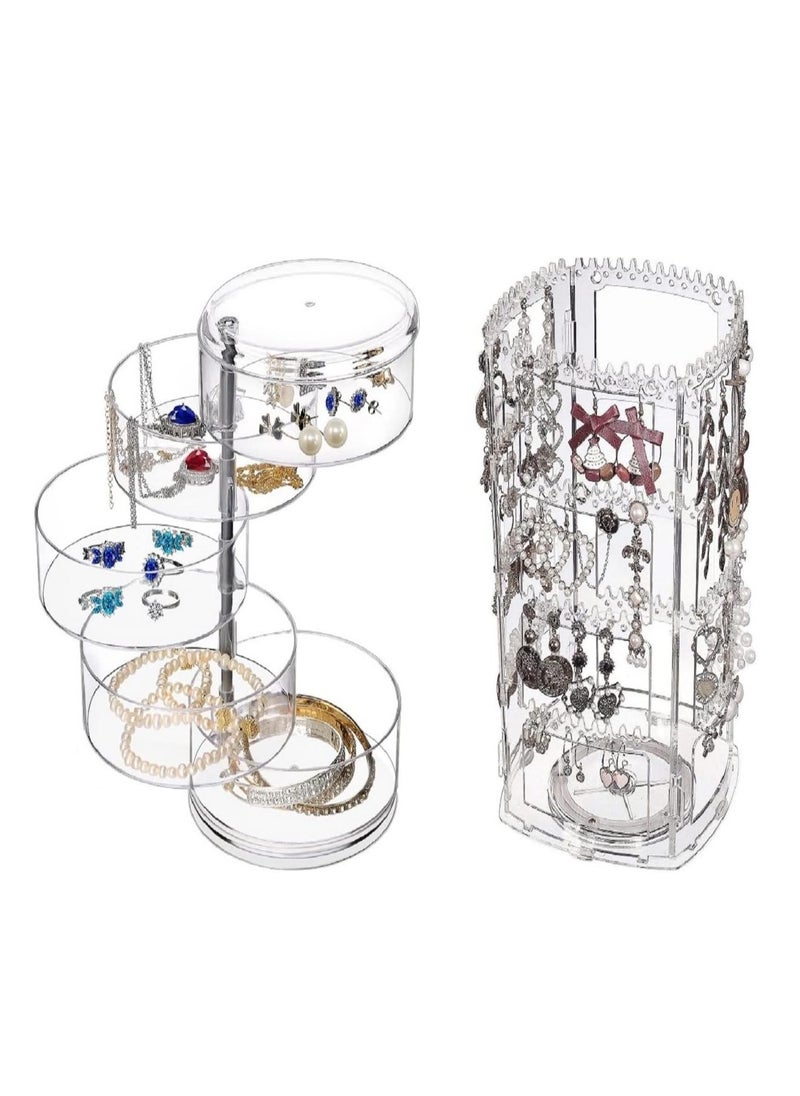 La Home LaHome Clear Rotating Earring Necklace Organizer and 5 Layer Rotatable Jewelry Accessory Storage Tray with Lid for Rings Bracelets Necklace  - Image 1