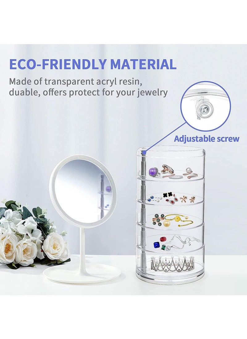 La Home LaHome Clear Rotating Earring Necklace Organizer and 5 Layer Rotatable Jewelry Accessory Storage Tray with Lid for Rings Bracelets Necklace  - Image 2