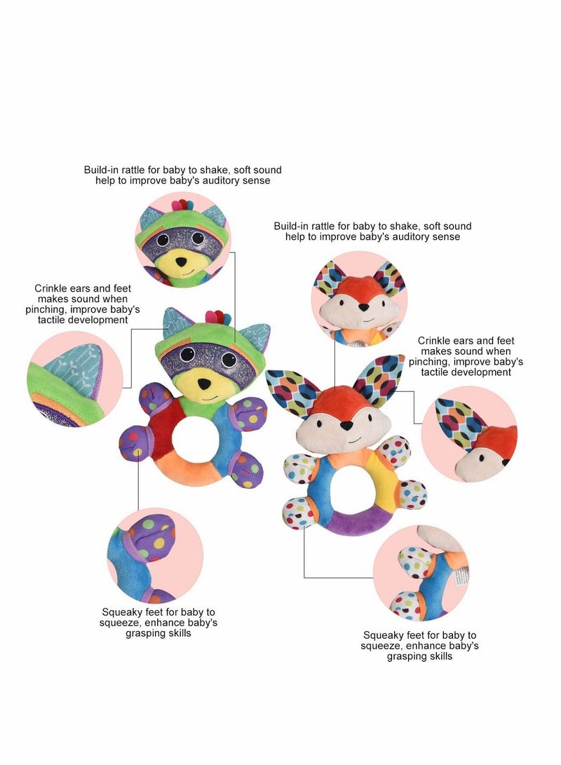 SYOSI Baby Rattles Baby Hand Ringing 2Pcs Baby Grabs The Bell Plush Toys Girl Boy Learning Toy Newborn Soft Handbell Grab Shaker Crinkle Squeaky Sensory Travel Accessories for 0 3 6 9 12 Months Old - Image 2