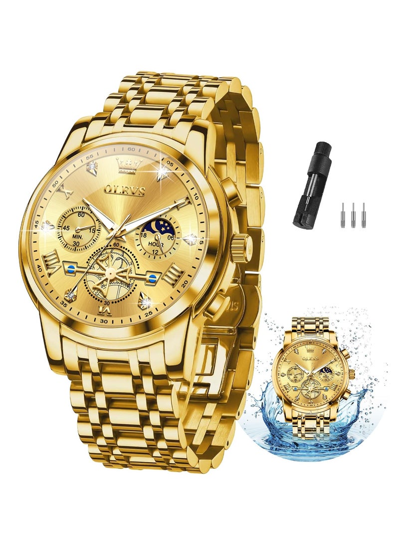OLEVS Men Silver Watches,Men's Stainless Steel Chronograph Watch,Men Analog Quartz Watches,Big Face Men Watches,Luxury Waterproof Watch Men,Roman Numeral Dress Watch for Men Diamond Relojes De Hombre - Image 1