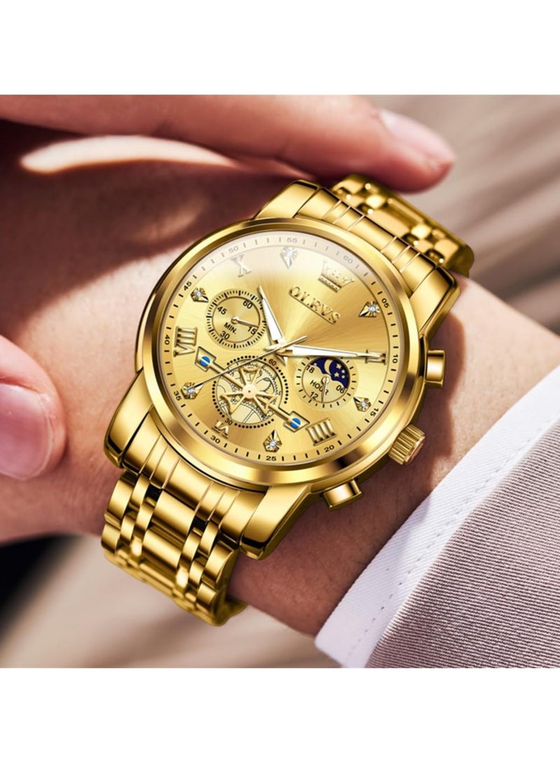 OLEVS Men Silver Watches,Men's Stainless Steel Chronograph Watch,Men Analog Quartz Watches,Big Face Men Watches,Luxury Waterproof Watch Men,Roman Numeral Dress Watch for Men Diamond Relojes De Hombre - Image 2