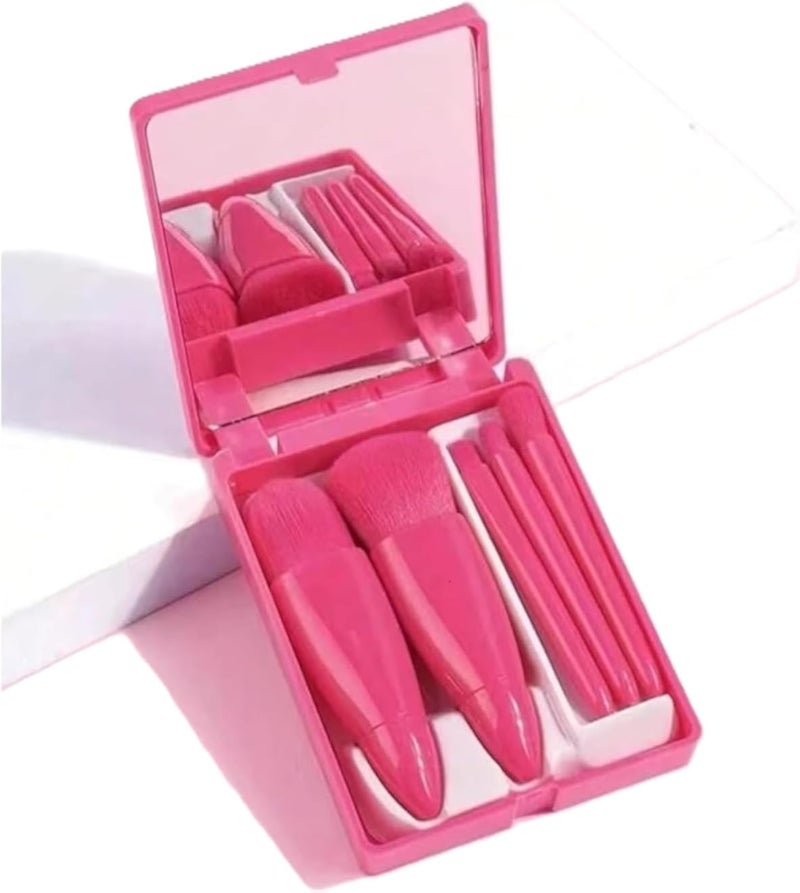 VETELLY - Makeup Brush Set 5 Pcs Professional Travel Small Makeup Brushes with Brush Case Built-in Mirror(Random Color)