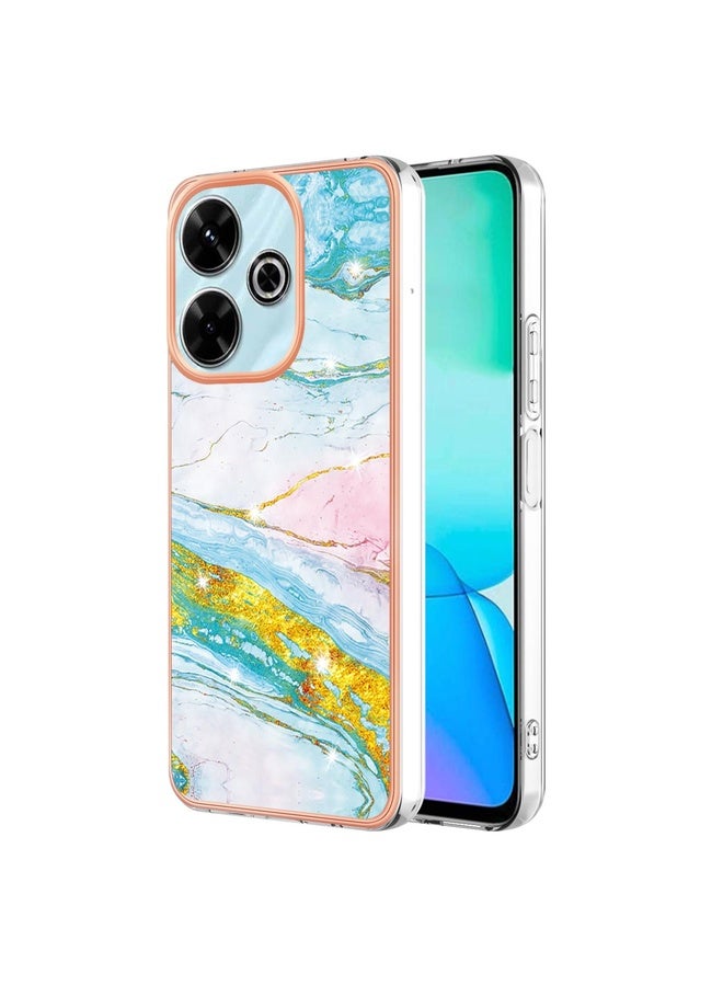 HuHa Case Cover For Redmi 13 4G Electroplating Marble Dual-side IMD Phone Case(Green 004) - Image 1