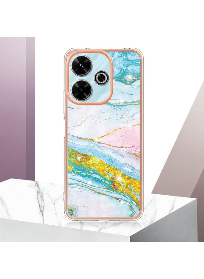 HuHa Case Cover For Redmi 13 4G Electroplating Marble Dual-side IMD Phone Case(Green 004) - Image 2