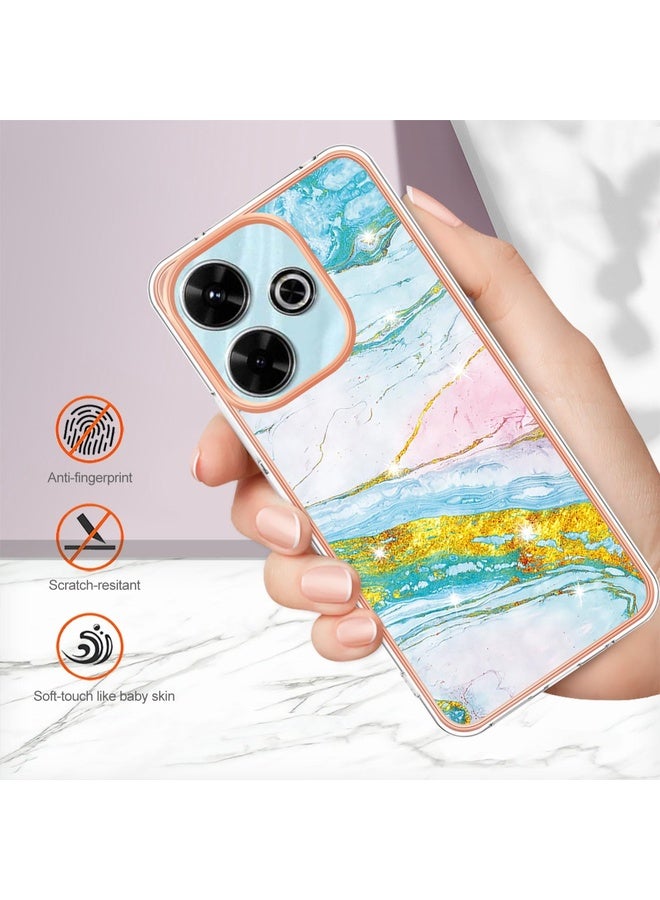HuHa Case Cover For Redmi 13 4G Electroplating Marble Dual-side IMD Phone Case(Green 004) - Image 5