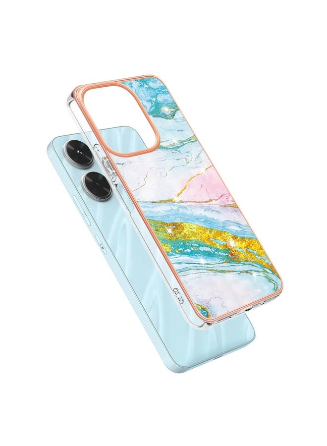 HuHa Case Cover For Redmi 13 4G Electroplating Marble Dual-side IMD Phone Case(Green 004) - Image 3