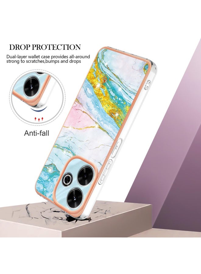 HuHa Case Cover For Redmi 13 4G Electroplating Marble Dual-side IMD Phone Case(Green 004) - Image 4