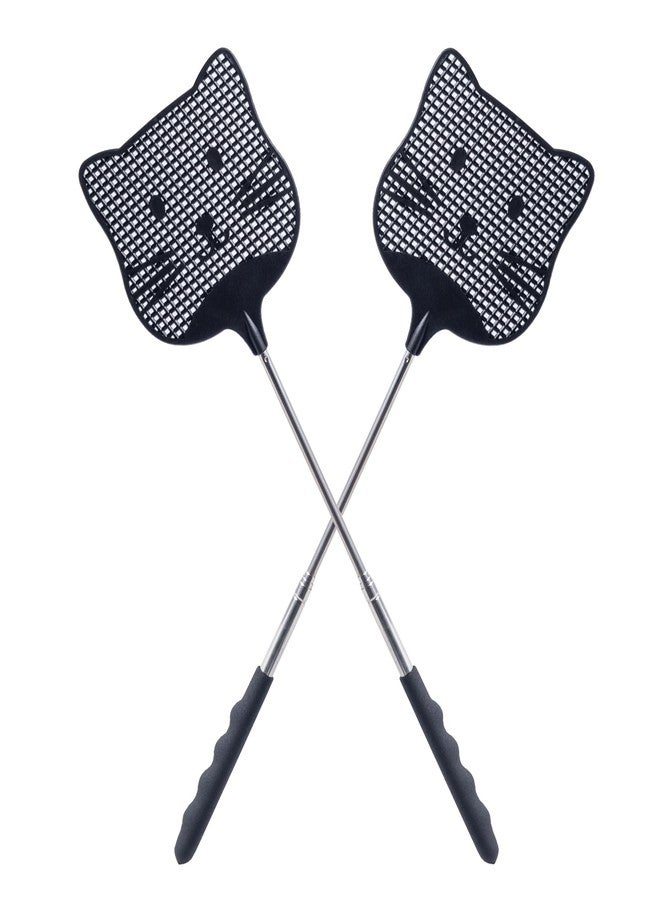 Staruby 2 Pack Extendable Fly Swatter, 25 inch Long Handle Flyswatters, Plastic Heavy Duty Fly Swatters Manual for Indoors Patio Garden and Outdoors Black - Image 1