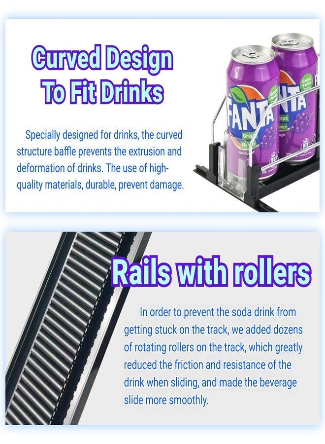 JUNMEI Drink Organizer for Fridge,12oz 16oz 20oz - Soda Can Dispenser for Refrigerator,Width Adjustable,Automatic Pusher Glide (Black, 15" D 5ROW, Holds 25 Cans) - Image 4