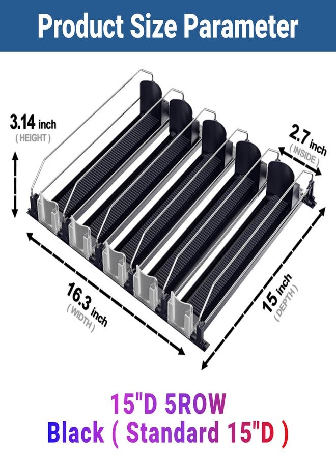 JUNMEI Drink Organizer for Fridge,12oz 16oz 20oz - Soda Can Dispenser for Refrigerator,Width Adjustable,Automatic Pusher Glide (Black, 15" D 5ROW, Holds 25 Cans) - Image 2