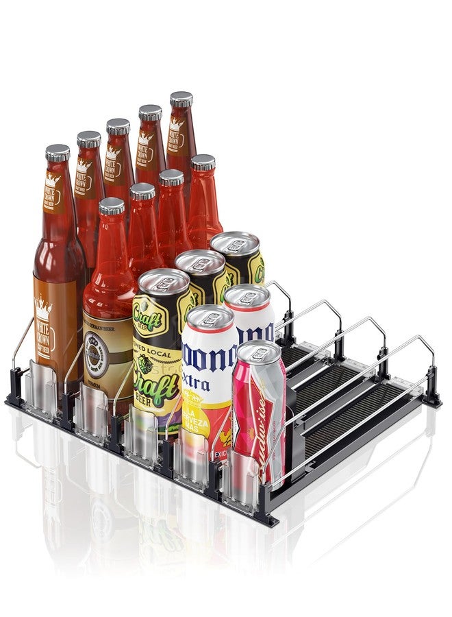 JUNMEI Drink Organizer for Fridge,12oz 16oz 20oz - Soda Can Dispenser for Refrigerator,Width Adjustable,Automatic Pusher Glide (Black, 15" D 5ROW, Holds 25 Cans) - Image 1
