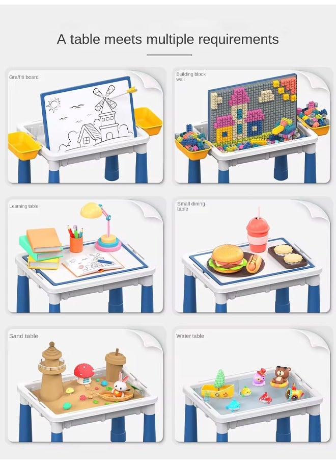 Generic - Multi Kids Activity Table Magnetic Drawing Board Set with Chairs and 600 Pcs Blocks Building Blocks All in One Kids Play Table Water Table Sand Table Doodle Board for Toddlers Drawing Table - Image 1