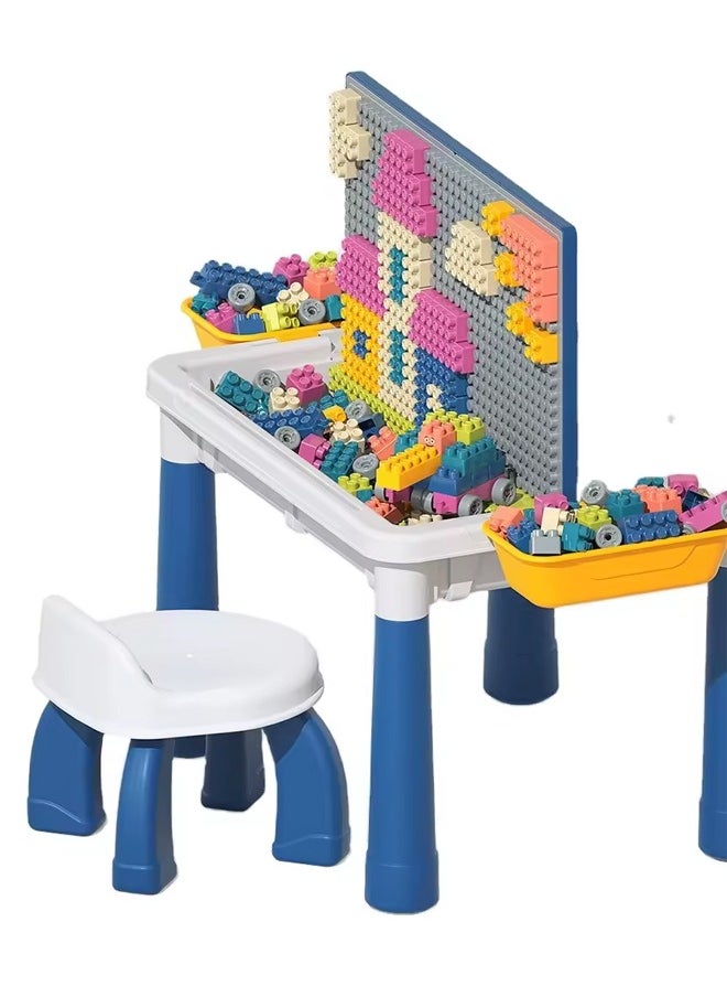Generic - Multi Kids Activity Table Magnetic Drawing Board Set with Chairs and 600 Pcs Blocks Building Blocks All in One Kids Play Table Water Table Sand Table Doodle Board for Toddlers Drawing Table - Image 1