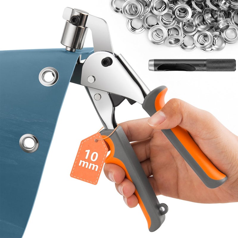 Grommet Tool Kit Eyelet Plier IMLIKE Handheld Puncher Set with 500pcs 38 inch 10mm Silver Grommets Manual Eyelet Kits Press Machine for Banner