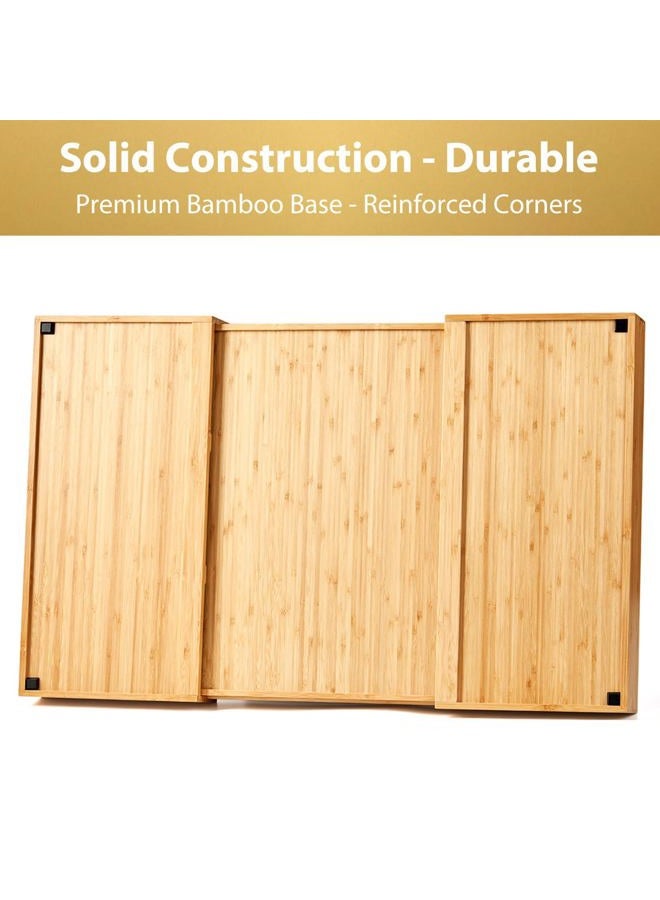 Umilife Extra Large Expandable Kitchen Drawer Organizer for Utensil and Junk, 19" Deep for Big Drawer, 17" to 28" Adjustable Bamboo Wood Drawer Divider, Cutlery Tray, Flatware Holder - Image 4